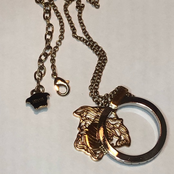 VERSACE Medusa Touch Two-Tone Logo Pendant Necklace - Picture 5 of 5